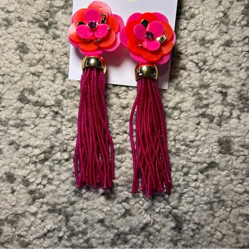 NWT Kate Spade Pink Floral Beaded Tassel Rosy Posies Earrings